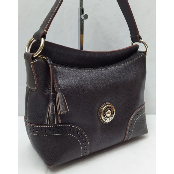 Dooney & Bourke Brown Pebbled Leather Zipper Closure Hobo Shoulder Bag - Picture 3 of 16
